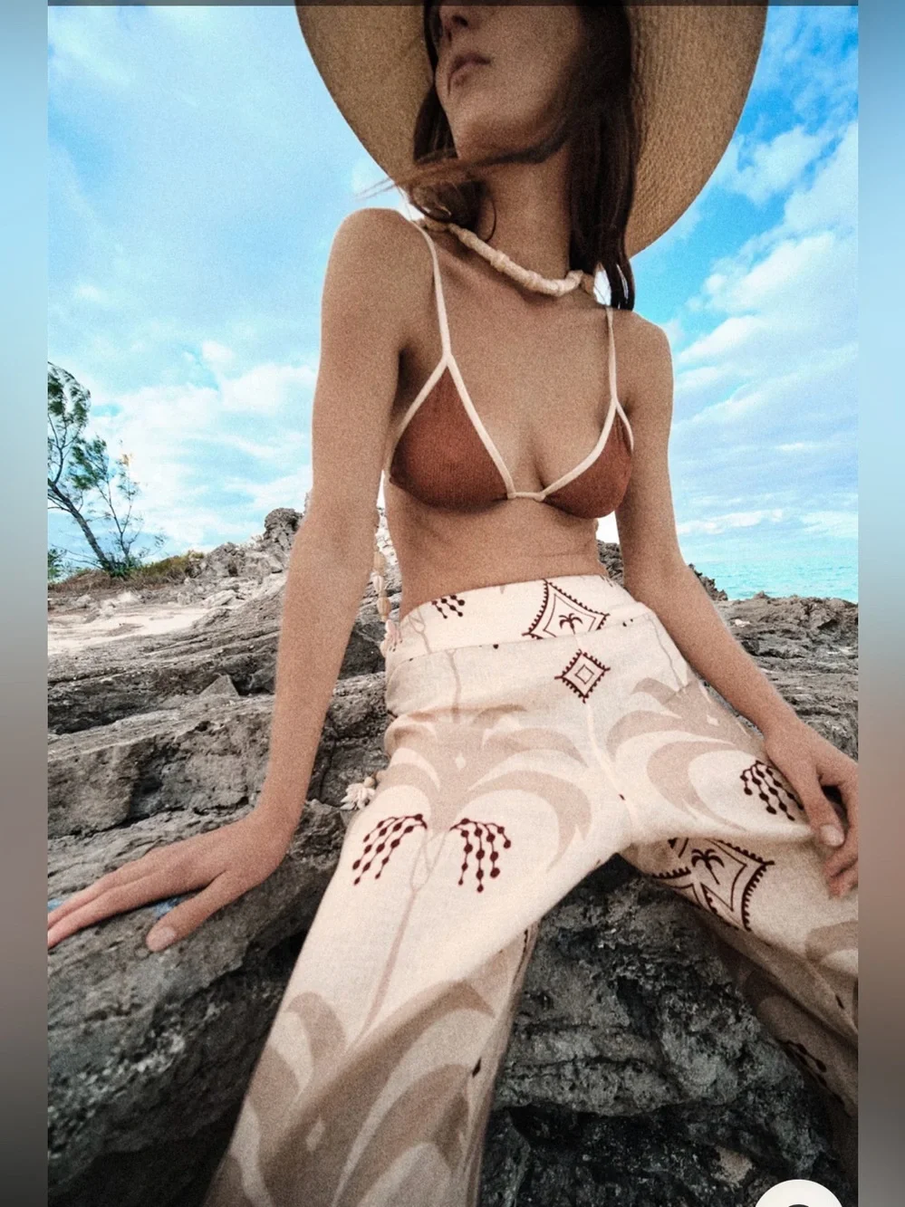 Johanna Ortiz Beige Printed Wide-Leg Femininity Dramatic Pant